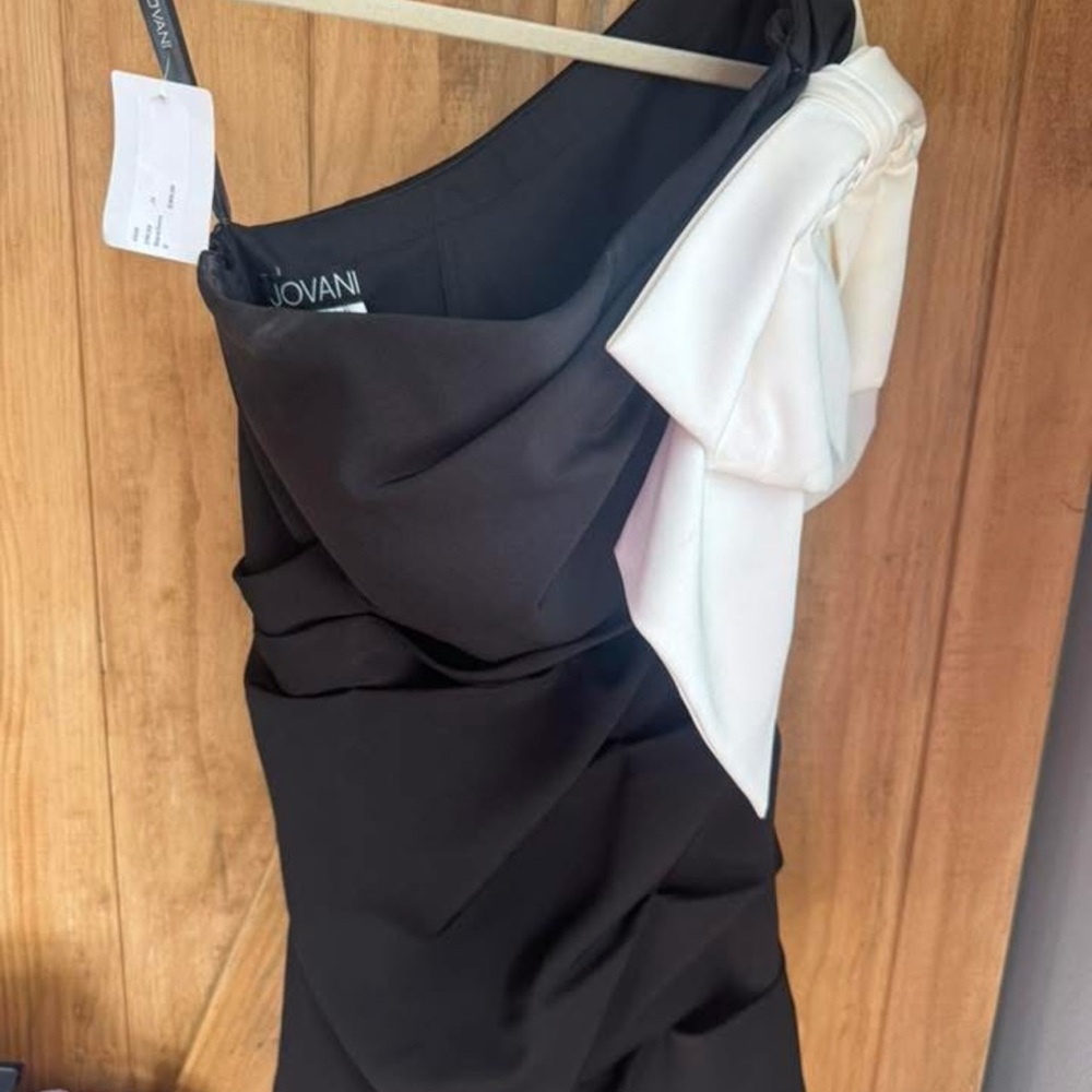 Jovani Black and White One Shoulder Dress